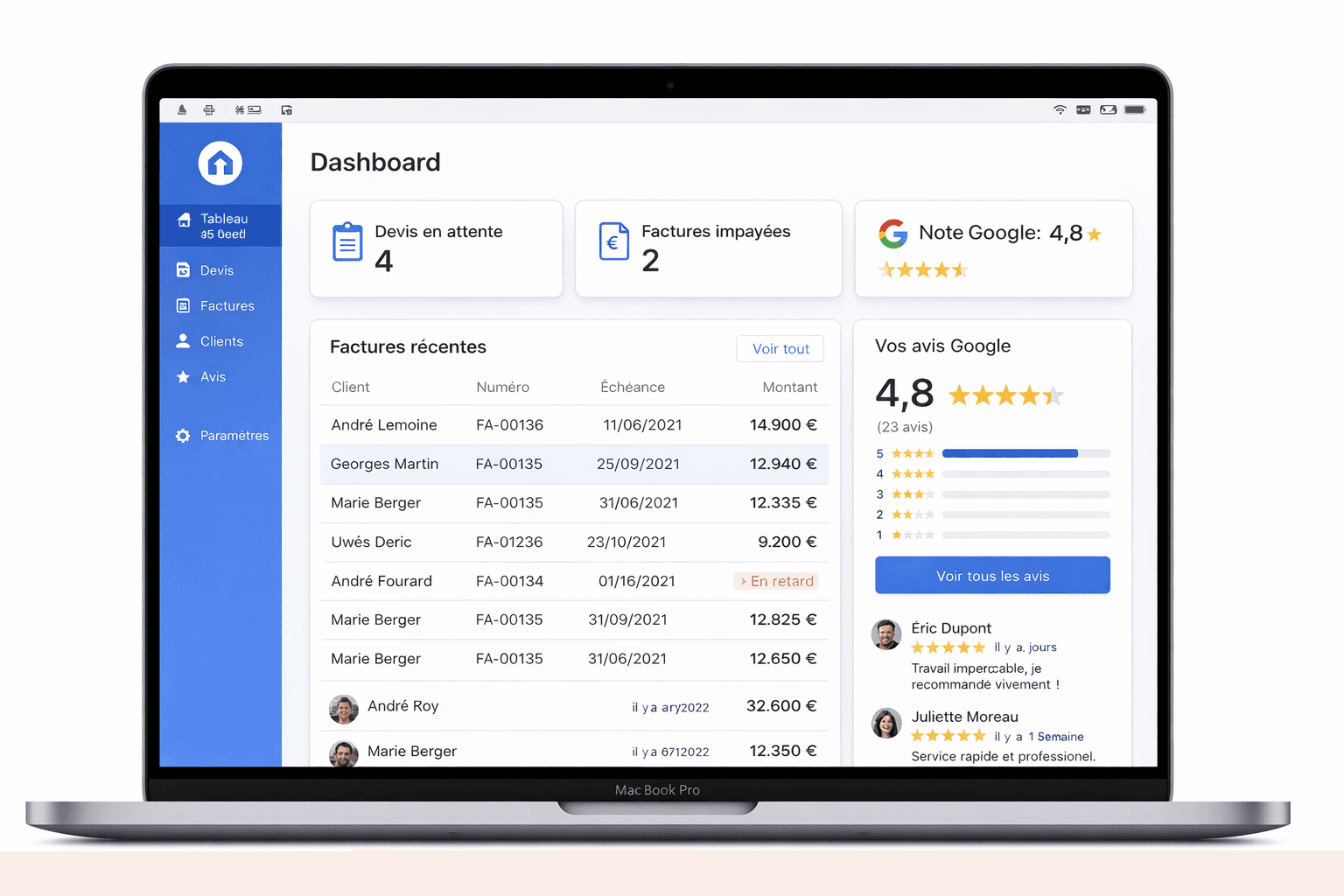Dashboard SaaS Facturier